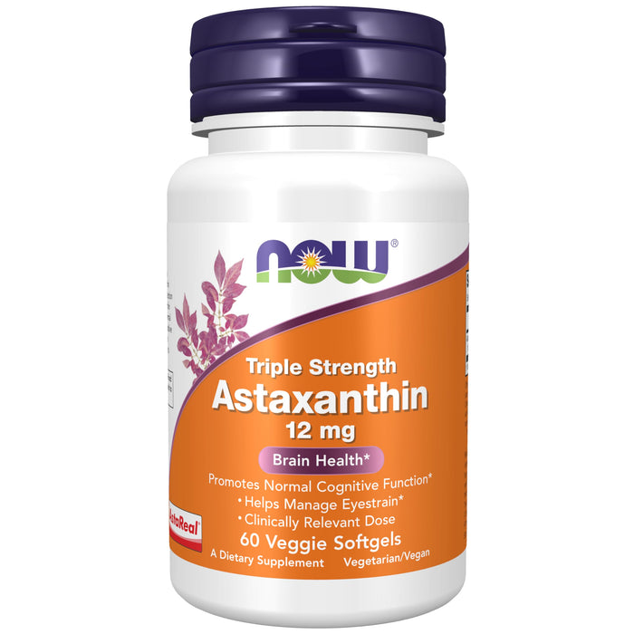 NOW Supplements Triple Strength Astaxanthin 12 mg – Brain Health & Eyestrain | 60 Veggie Softgels