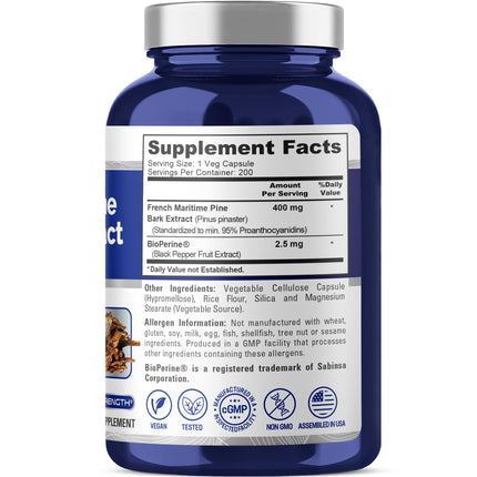 NusaPure French Maritime Pine Bark Extract 400mg – 200-Day Vegan Capsules