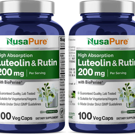 NusaPure Luteolin Complex with Rutin 200 mg – 100 Veg Capsules (Pack of 2)