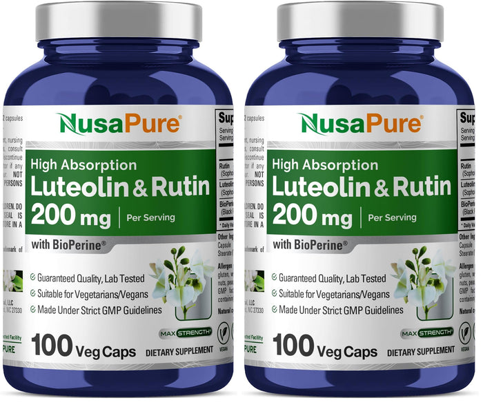 NusaPure Luteolin Complex with Rutin 200 mg – 100 Veg Capsules (Pack of 2)