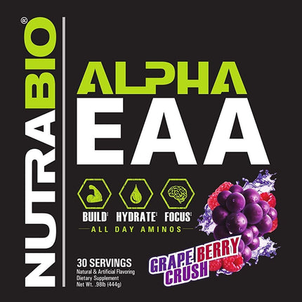 NutraBio Alpha EAA - All-Day Essential Amino Acids with Nootropics & Adaptogens, Grape Berry Crush