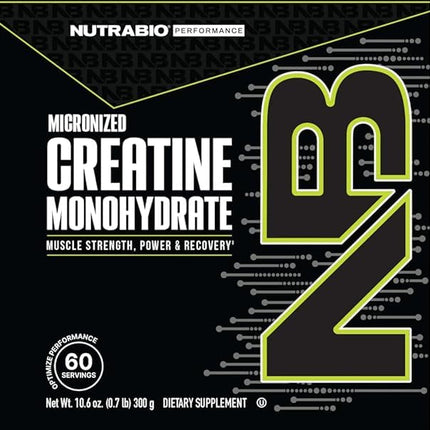 NutraBio Pure Micronized Creatine Monohydrate Powder – Unflavored (300 g) | Supports Muscle, Energy, Recovery & Strength