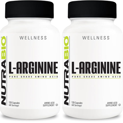 NutraBio L-Arginine 750mg – Nitric Oxide & Muscle Support (240 capsules)