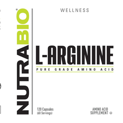 NutraBio L-Arginine 750mg – Nitric Oxide & Muscle Support (240 capsules)