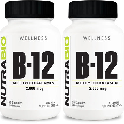 NutraBio Methyl B-12 Vitamin Supplement 2000mcg – 90 Veg Capsules (Pack of 2)