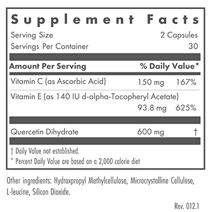 Nutricology Quercetin 300 Dietary Supplement - Immune Support, Hypoallergenic, 60 Count