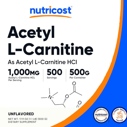 Nutricost Acetyl L-Carnitine (ALCAR) Powder 1000mg, 500g