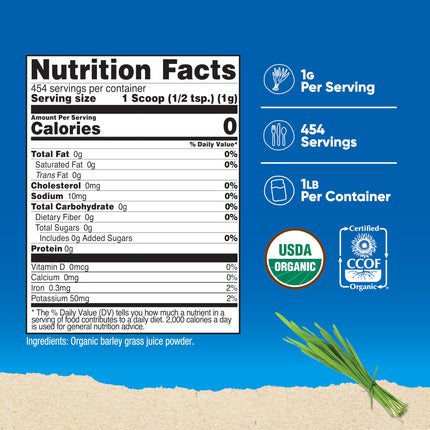 Nutricost Organic Barley Grass Juice Powder (1 lb) - Unflavored, Gluten-Free & Vegan