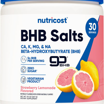 Nutricost BHB Salts Drink Mix – Strawberry Lemonade (30 Servings) | 5g BHB per Serving | 0g Total Sugars | Vegetarian