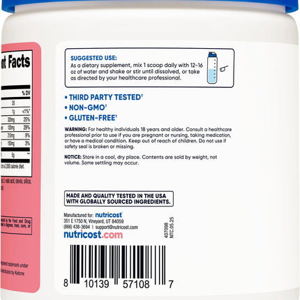 Nutricost BHB Salts Drink Mix – Strawberry Lemonade (30 Servings) | 5g BHB per Serving | 0g Total Sugars | Vegetarian
