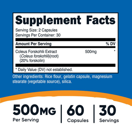 Nutricost Coleus Forskohlii 500mg – 60 Capsules (Pack of 2) | Maximum Strength