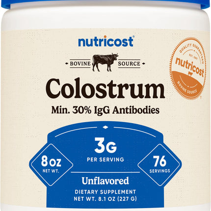Nutricost Colostrum Powder 8 oz – 3 g per Serving, 76 Servings, 30% IgG, Lactoferrin, Non-GMO, Gluten Free