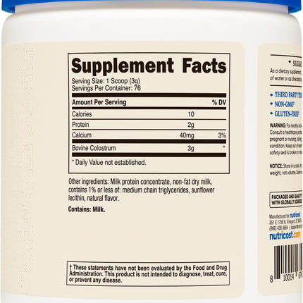 Nutricost Colostrum Powder 8 oz – 3 g per Serving, 76 Servings, 30% IgG, Lactoferrin, Non-GMO, Gluten Free