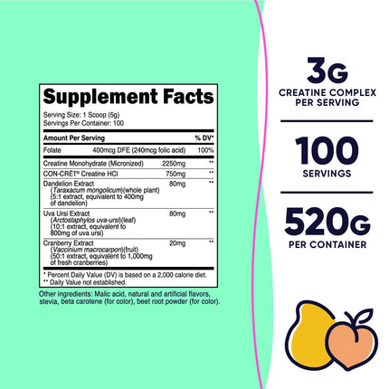 Nutricost Creatine Monohydrate Powder for Women – Peach Mango, 100 Servings, Vegetarian, Non-GMO, Gluten Free