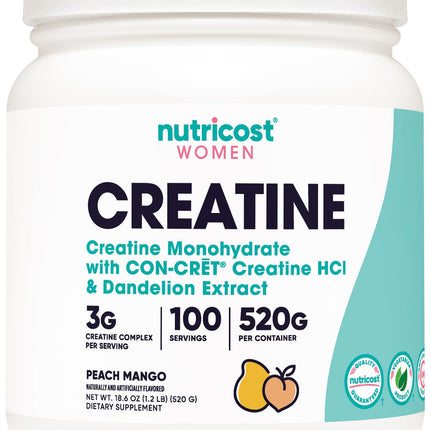 Nutricost Creatine Monohydrate Powder for Women – Peach Mango, 100 Servings, Vegetarian, Non-GMO, Gluten Free