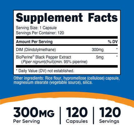 Nutricost DIM + BioPerine 300mg – 120 Vegetarian Capsules | Max Strength