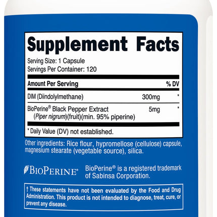 Nutricost DIM + BioPerine 300mg – 120 Vegetarian Capsules | Max Strength