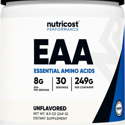 Nutricost EAA Powder 30 Servings (Unflavored) – Essential Amino Acids, Non-GMO, Gluten Free, Vegetarian Friendly
