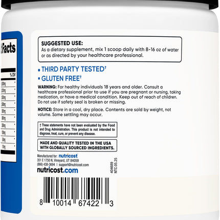 Nutricost EAA Powder 30 Servings (Unflavored) – Essential Amino Acids, Non-GMO, Gluten Free, Vegetarian Friendly