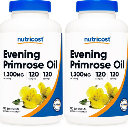 Nutricost Evening Primrose Oil 1300mg - 120 Softgels (Pack of 2) | Non-GMO, Gluten Free