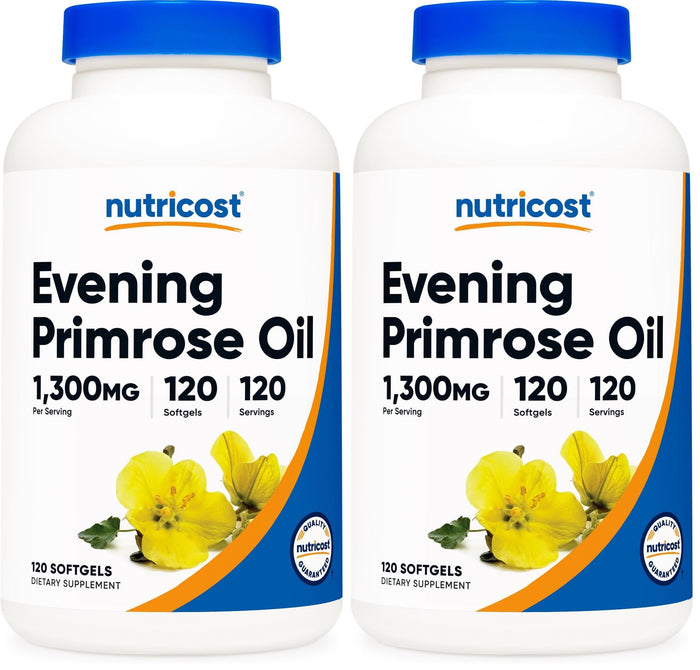 Nutricost Evening Primrose Oil 1300mg - 120 Softgels (Pack of 2) | Non-GMO, Gluten Free