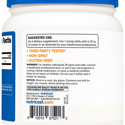 Nutricost L-Glutamine Powder (500g) - Unflavored, Gluten Free & Non-GMO | 100 Servings