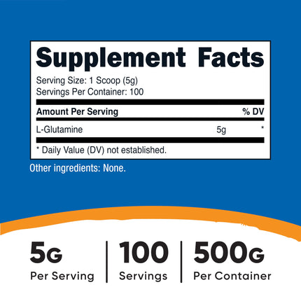 Nutricost L-Glutamine Powder (500g) - Unflavored, Gluten Free & Non-GMO | 100 Servings