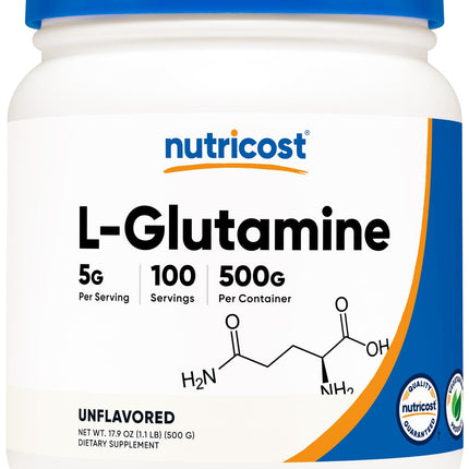Nutricost L-Glutamine Powder (500g) - Unflavored, Gluten Free & Non-GMO | 100 Servings