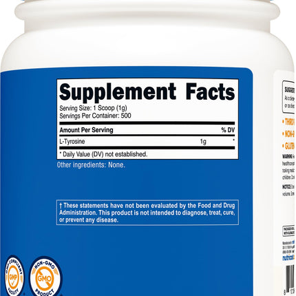 Nutricost L-Tyrosine Powder 500 Grams - Pure L-Tyrosine Powder 1000mg Per Serving