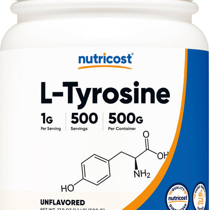 Nutricost L-Tyrosine Powder 500 Grams - Pure L-Tyrosine Powder 1000mg Per Serving
