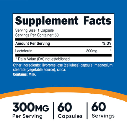 Nutricost Lactoferrin Capsules – 60 Servings (300mg) | Gluten-Free, Vegetarian, GMP-Certified