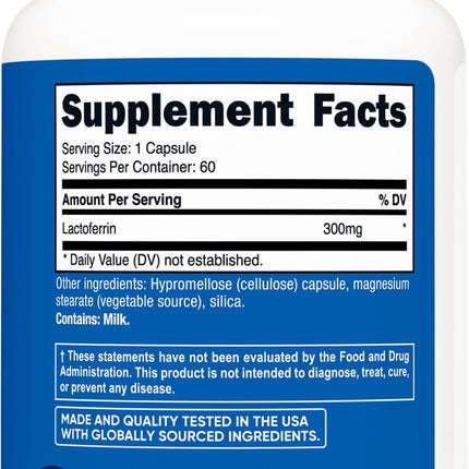 Nutricost Lactoferrin Capsules – 60 Servings (300mg) | Gluten-Free, Vegetarian, GMP-Certified