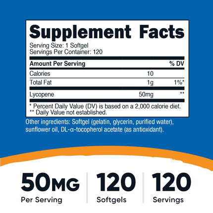 Nutricost Lycopene 50mg Softgels – 120 Softgels | Non-GMO, Gluten-Free