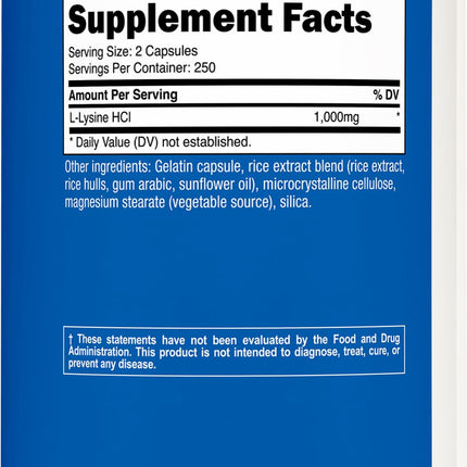Nutricost L-Lysine 1000mg per Serving – 250 Servings, 500 Capsules – Gluten Free & Non-GMO