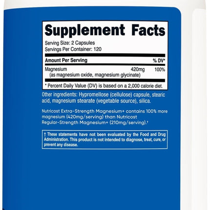 Nutricost Magnesium+ Extra Strength 420mg | 240 Capsules | 120 Servings