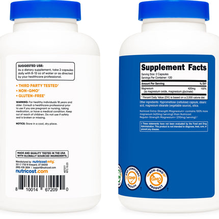Nutricost Magnesium+ Extra Strength 420mg | 240 Capsules | 120 Servings