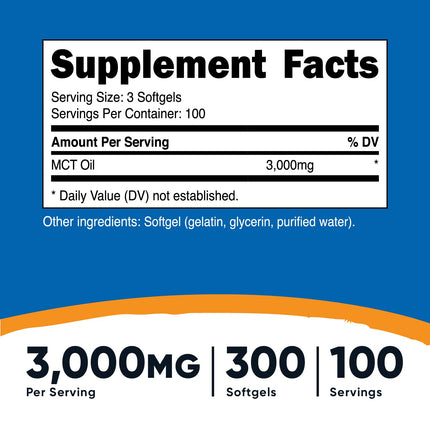 Nutricost MCT Oil Softgels 1000mg - 300 Softgels (3,000mg Serv) - Keto Friendly
