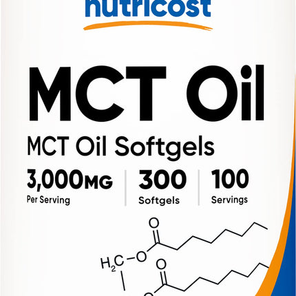 Nutricost MCT Oil Softgels 1000mg - 300 Softgels (3,000mg Serv) - Keto Friendly