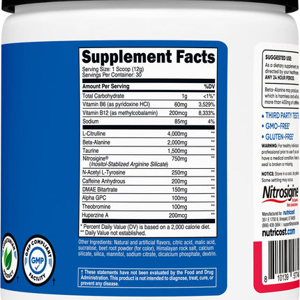 Nutricost Pre-Workout Powder Strawberry Margarita – 30 Servings, GMO-Free & Gluten-Free