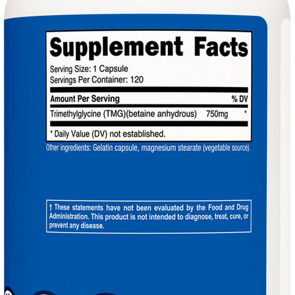 Nutricost TMG (Trimethylglycine) 750mg – 120 Capsules (Pack of 2)