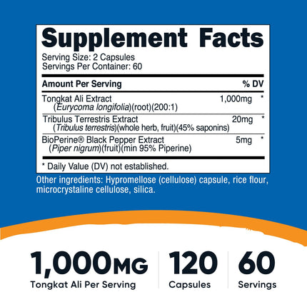 Nutricost Tongkat Ali 1000mg - 120 Veg Capsules, Tribulus, BioPerine
