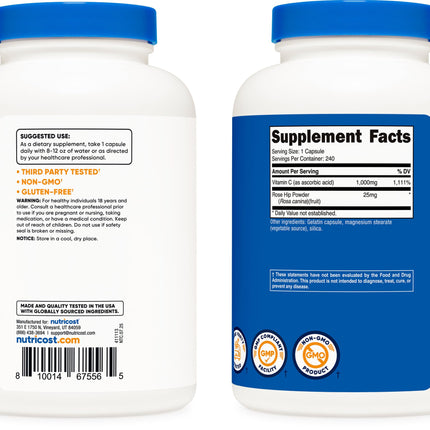 Nutricost Vitamin C with Rose Hips 1025mg – 240 Capsules | Vitamin C 1000mg, Non-GMO, Gluten Free