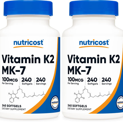 Nutricost Vitamin K2 MK-7 100 mcg - 240 Softgels | Gluten Free & Non-GMO (Pack of 2)