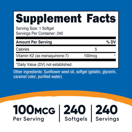 Nutricost Vitamin K2 MK-7 100 mcg - 240 Softgels | Gluten Free & Non-GMO (Pack of 2)