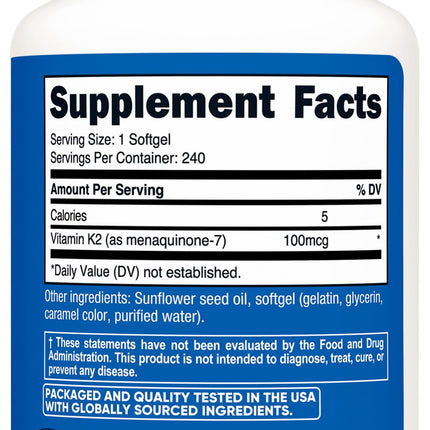 Nutricost Vitamin K2 MK-7 100 mcg - 240 Softgels | Gluten Free & Non-GMO (Pack of 2)