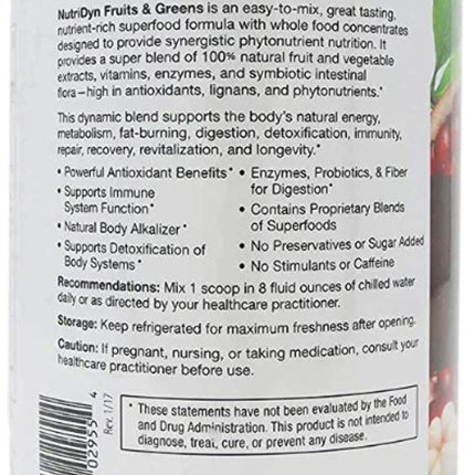 NutriDyn Fruits & Greens Berry Flavor Certified Organic Daily Drink with Acai, Goji, Pomegranate & Super Fruits – 304.8 g