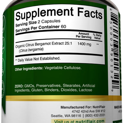 NutriFlair Citrus Bergamot 1400mg - 120 Vegan Capsules | Non-GMO