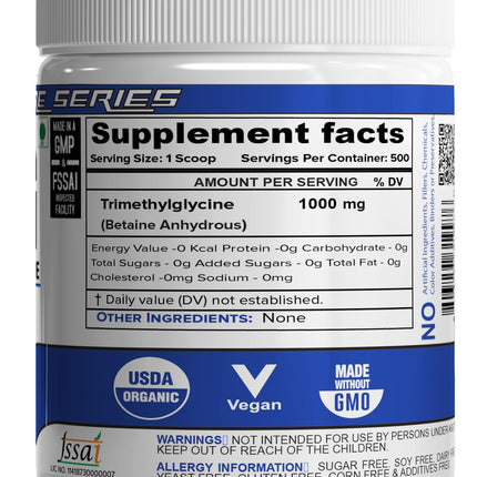 NutriJa TMG (Trimethylglycine) Betaine Anhydrous 500g | USP Pharmaceutical Grade