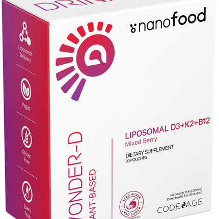 Codeage Liposomal Vitamin D3 Wonder-D – Vegan D3, K2 (MK-7) & B12 in Berry Flavor | 30 Pouches