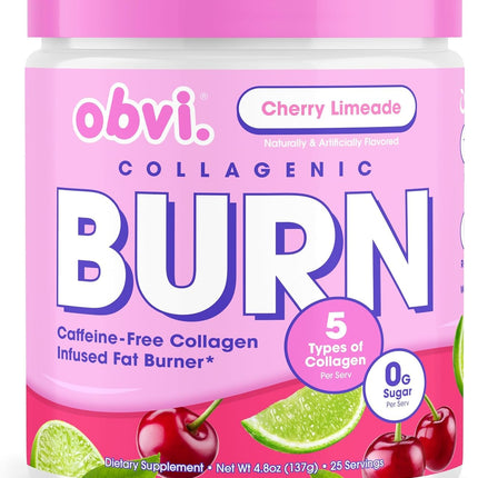 Obvi Collagenic Burn Powder - Collagen Peptide Blend with GBB, Ashwagandha & Green Coffee | Cherry Limeade 25 Servings